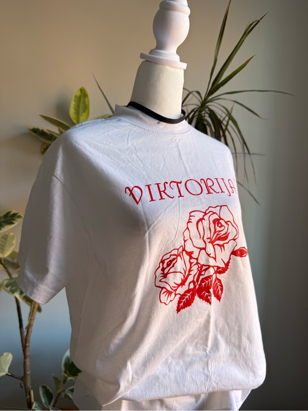 Vintage Viktorija Tee with Red Rose Graphic